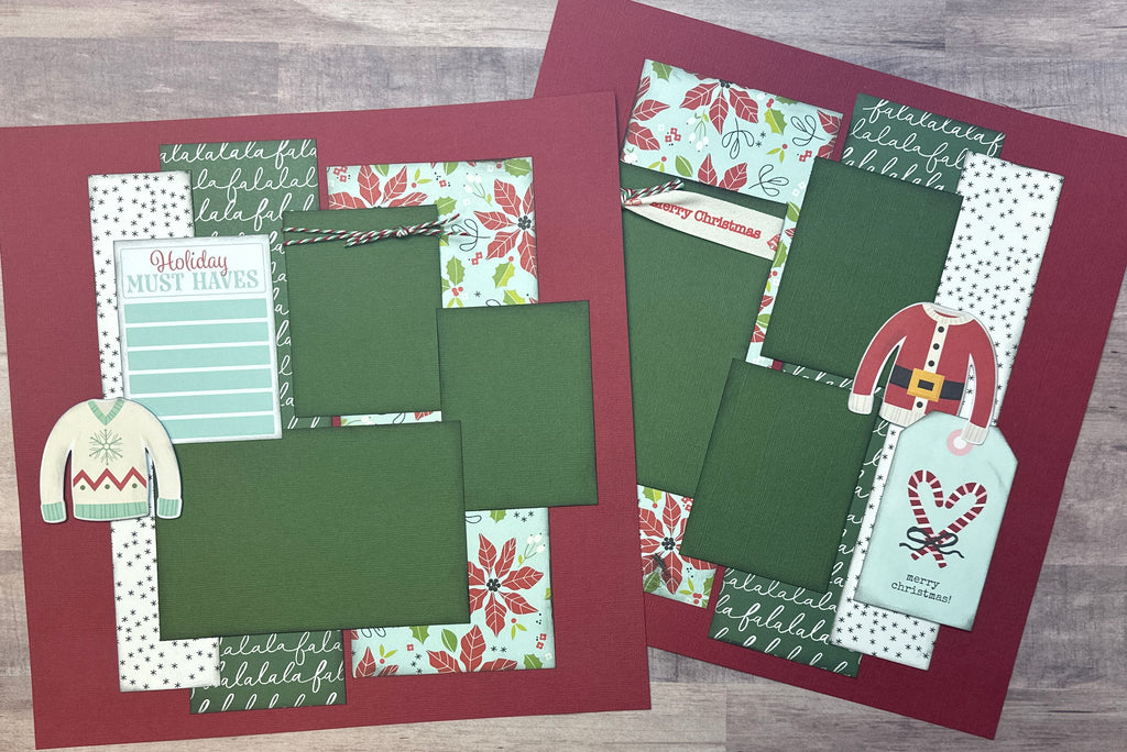 Holiday Must Haves, Christmas Themed  2 Page Scrapbooking Layout Kit, Christmas diy craft kit