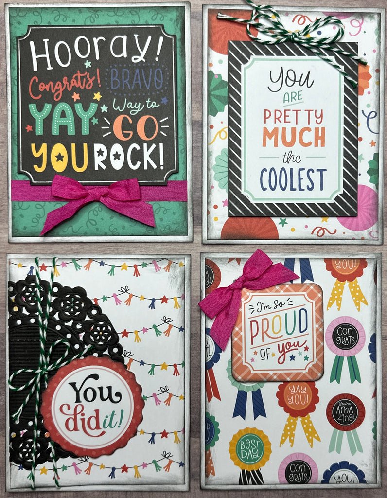 Hooray, Congrats, Bravo! Card Making Set, 4 pack DIY Card Kit congrats  Card Craft DIY, Echo Park Hip Hip Hooray