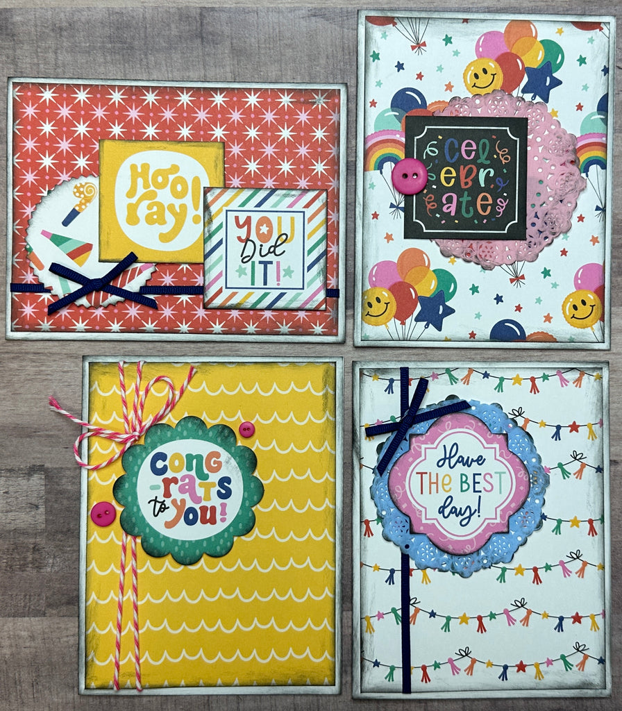 Hooray You Did It!,  Congratulations  Card Making Set, 4 pack DIY Card Kit congrats  Card Craft DIY, Echo Park Hip Hip Hooray