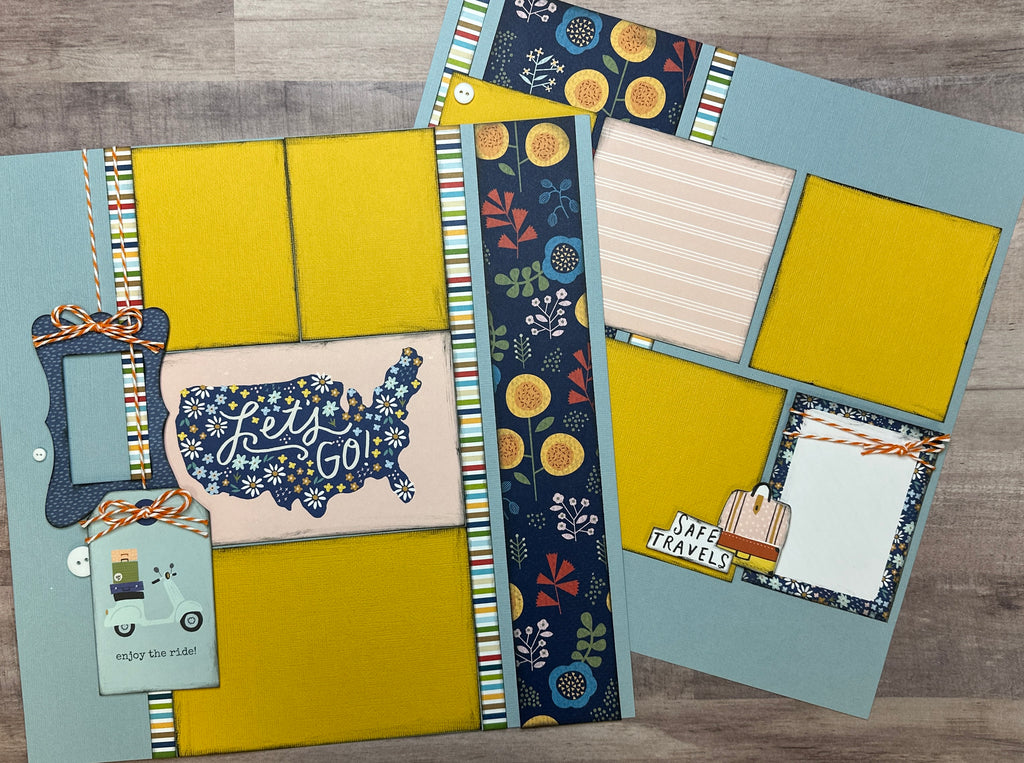 Let's Go!  Enjoy The Ride, Travel themed 2 page DIY scrapbooking layout Kit