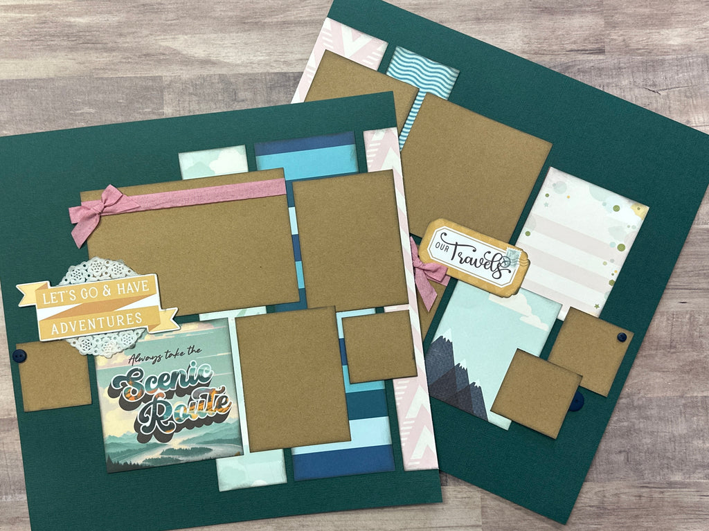 Our Travels - Let's Go And Have Adventures, Travel themed 2 page DIY scrapbooking layout Kit