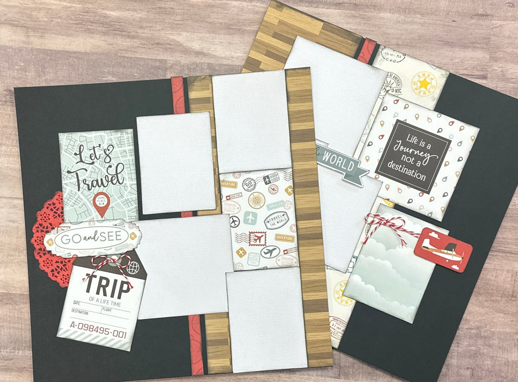 PRE-ASSEMBLED VERSION - Travel The World - Life Is A Journey, Travel themed 2 page scrapbooking layout Kit