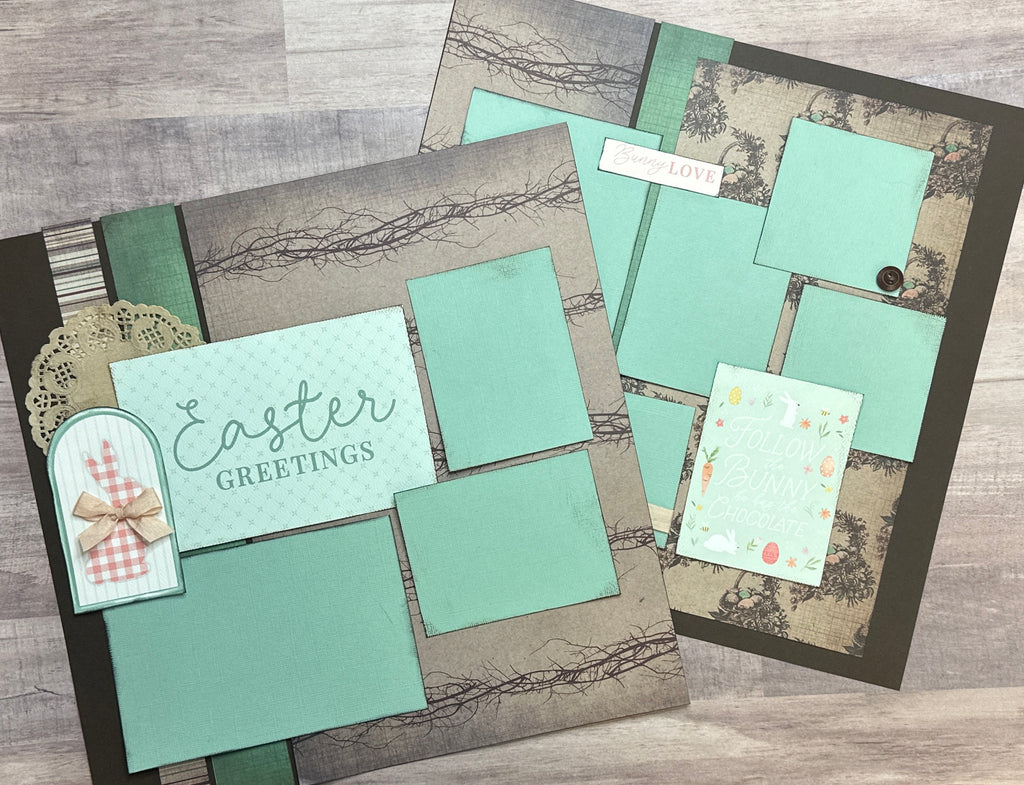 Easter Greetings - Bunny Love,  Easter/Spring themed 2 Page Scrapbooking Layout Kit , DIY Easter Scrapbooking Craft Kit