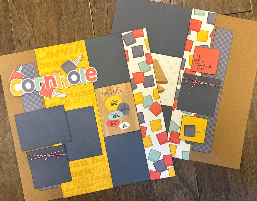 Cornhole - Eat - Sleep - Cornhole - Repeat, Cornhole  Themed 2 page Scrapbooking Layout Kit, Simple Stories Corn Hole (Copy)