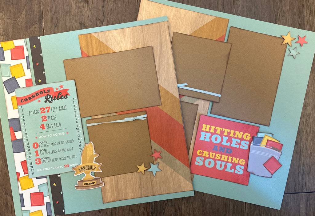 Cornhole - Hitting Holes And Crushing Souls, Cornhole  Themed 2 page Scrapbooking Layout Kit, Simple Stories Corn Hole