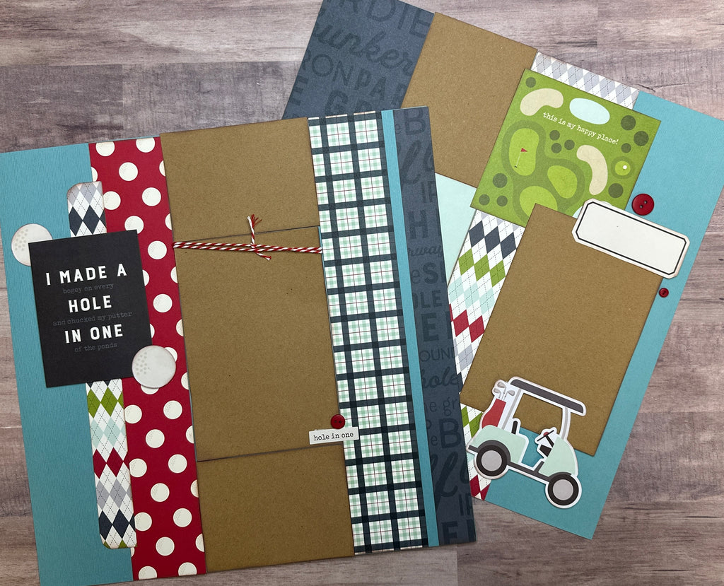 I Got A (bogey on every) Hole... In One,  Golf themed DIY 2 Page Scrapbooking Layout Kit, Golf Craft Kit, DIY Craft kits