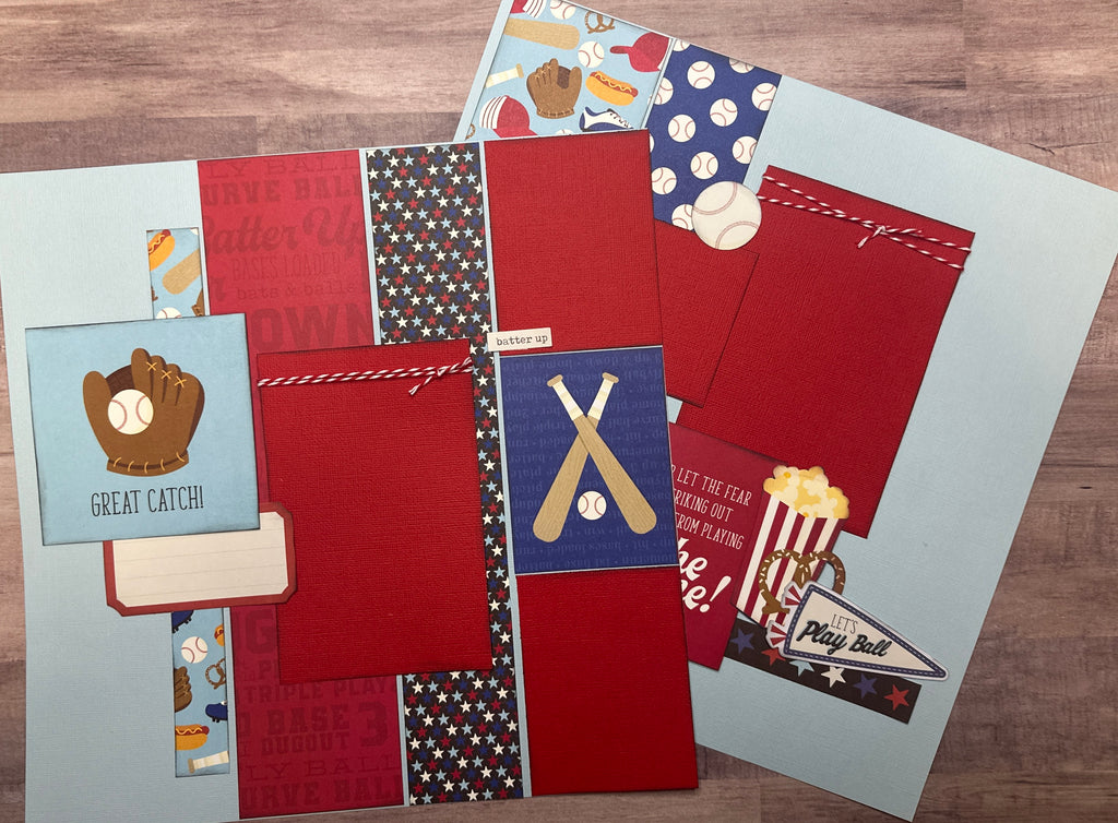 Great Catch - Baseball,  Baseball Themed 2 Page Scrapbooking Layout Kit, DIY Scrapbooking Kit, DIY baseball craft, baseball field (Copy)