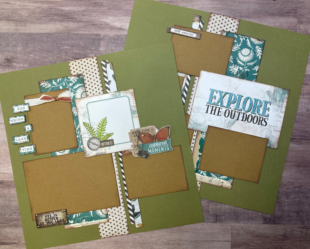 Explore The Outdoors, Outdoor Themed 2 Page DIY Scrapbooking Layout Kit, Camping/Hiking DIY Craft Kit