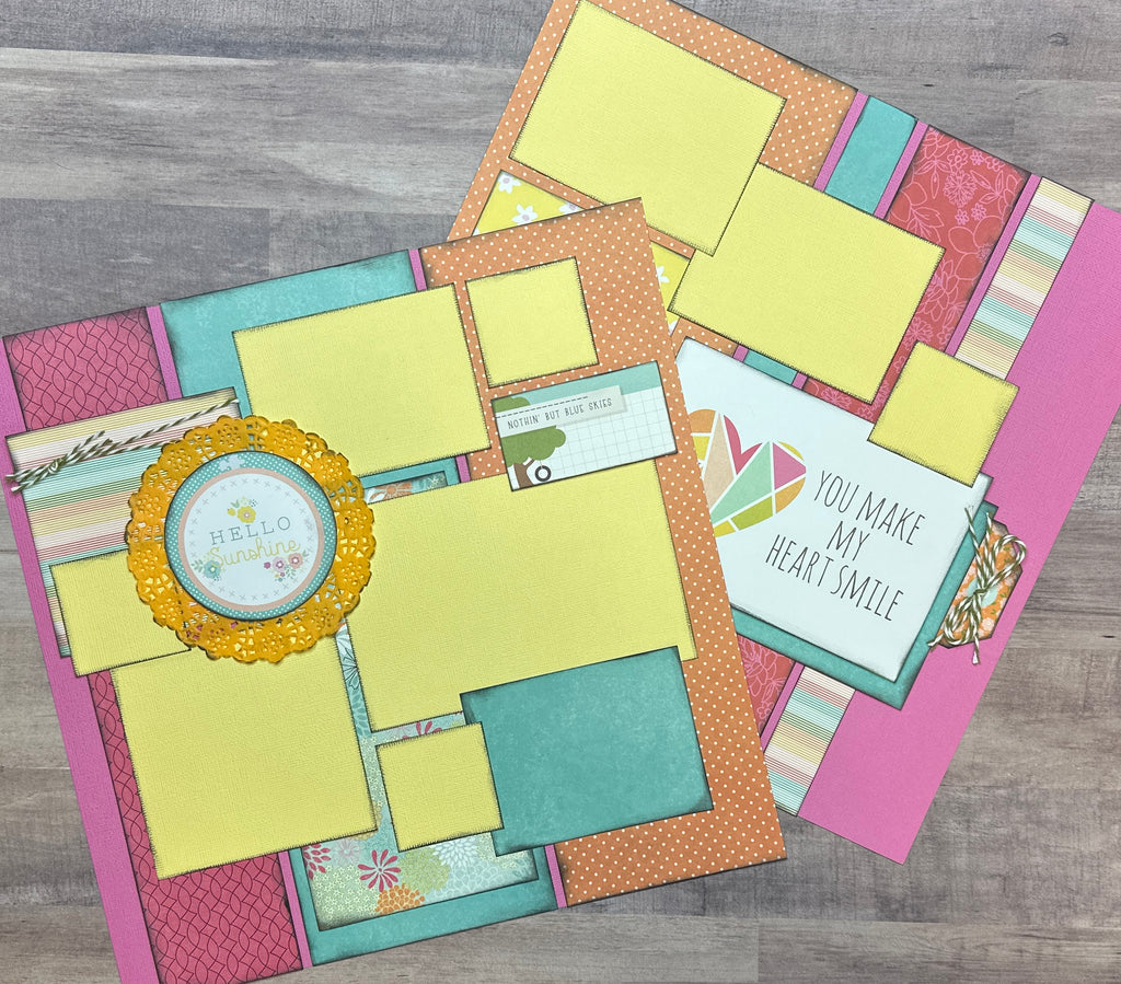 You Make My Heart Smile,  Summer themed 2 Page Scrapbooking Layout Kit DIY,  DIY Summer scrapbook