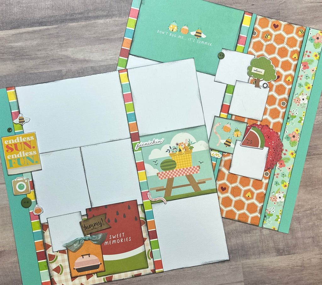 PRE-ASSEMBLED VERSION Endless Sun.  Endless Fun.  , Summer 2 Page Scrapbooking Layout,  Scrapbook Page