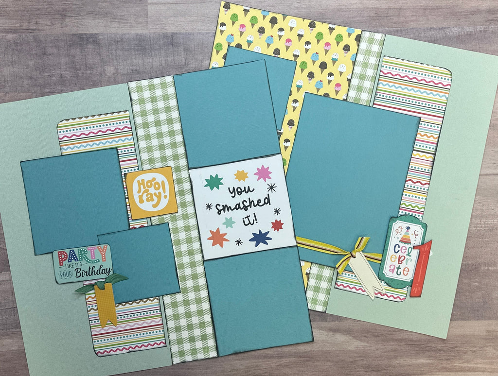 Celebrate 1 - Smash Party, Milestone Birthday Themed 2 Page DIY Scrapbooking Layout Kit, birthday diy craft kit,1st birthday