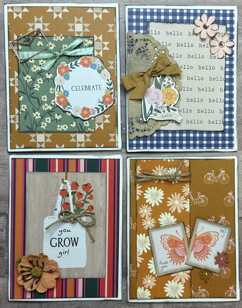 You Grow Girl, General Themed Card Kit- 4 pack DIY Card Making Kit, DIY general card craft