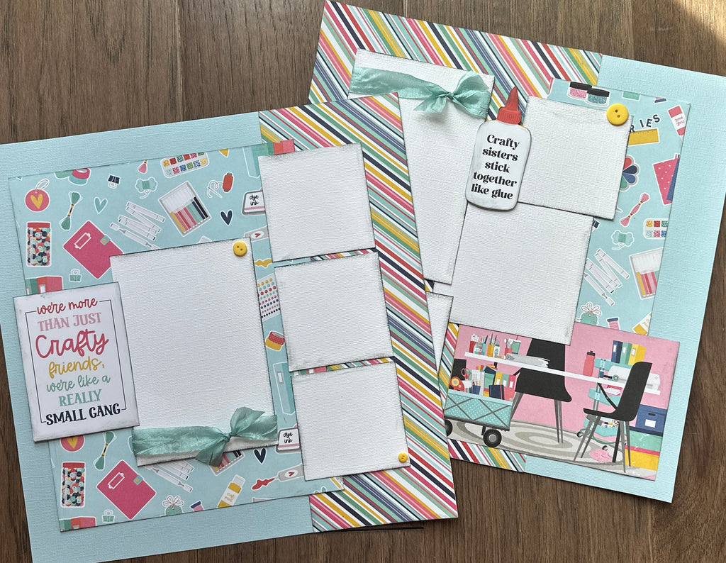 We're More Than Just Crafty Friends, Crafting/general Themed 2 page DIY Scrapbooking Layout Kit Page Kit, DIY craft night, scrapbook crop