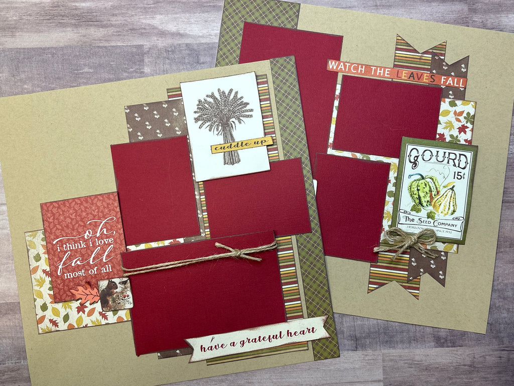 Oh I Think I Love Fall Most Of All, Fall Themed 2 Page Scrapbooking Layout Kit, autumn diy craft kit