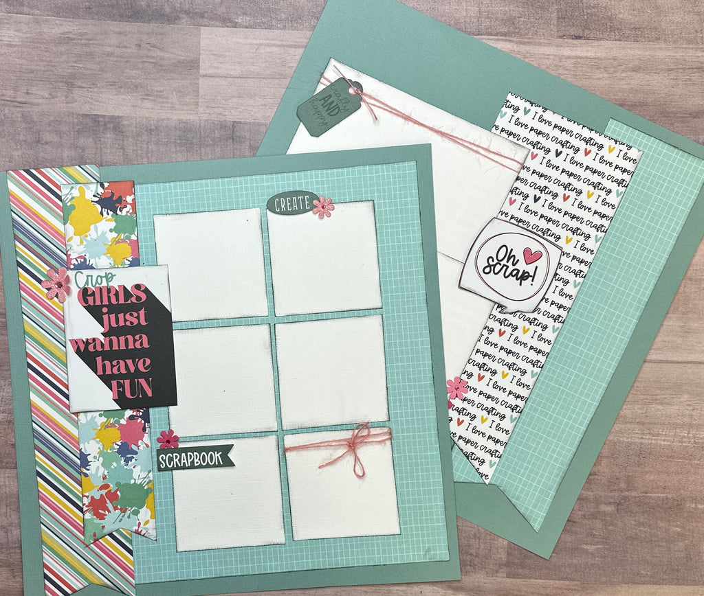 Crop Girls Just Wanna Have Fun, Crafting/general Themed 2 page DIY Scrapbooking Layout Kit Page Kit, DIY craft night, scrapbook crop