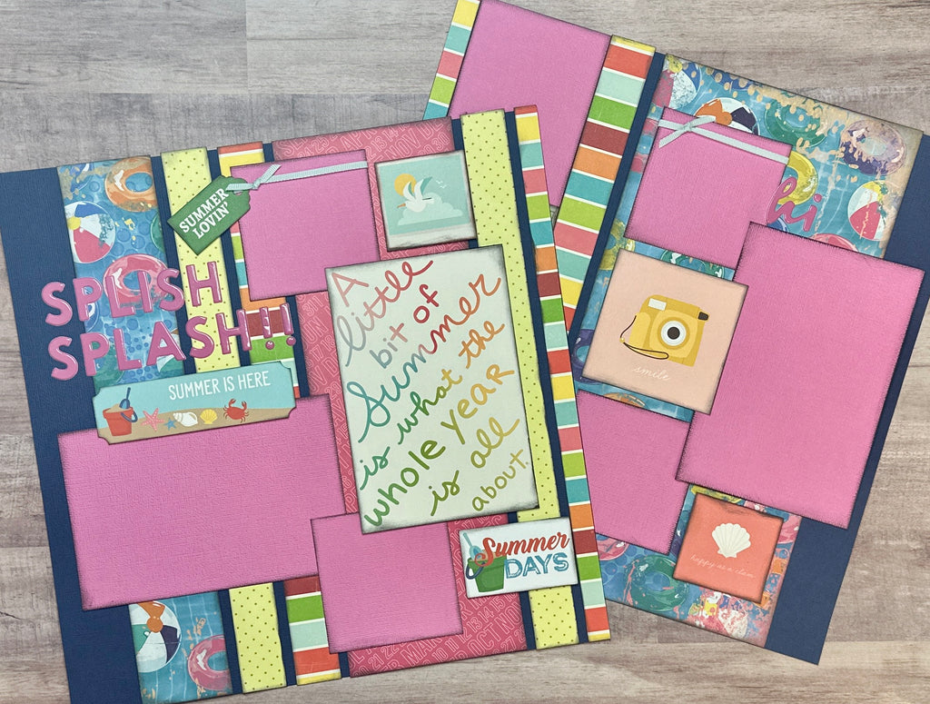 PRE-ASSEMBLED VERSION Splish Splash, Summer 2 Page Scrapbooking Layout,  Scrapbook Page