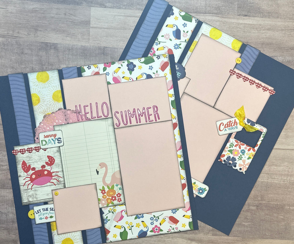 PRE-ASSEMBLED VERSION Endless Summer, Summer 2 Page Scrapbooking Layout,  Scrapbook Page