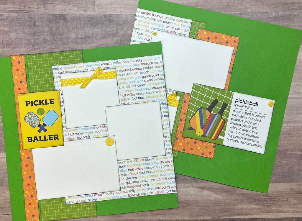 Pickleballer, Pickleball themed 2 Page Scrapbooking Layout Kit, DIY Scrapbooking Kit, DIY pickleball craft, pickleball count