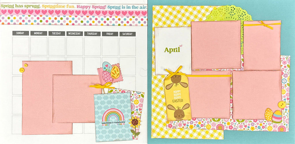 Hello April, Calendar  themed 2 Page Scrapbooking Layout Kit, Scrapbooking Pages calendar diy craft kit