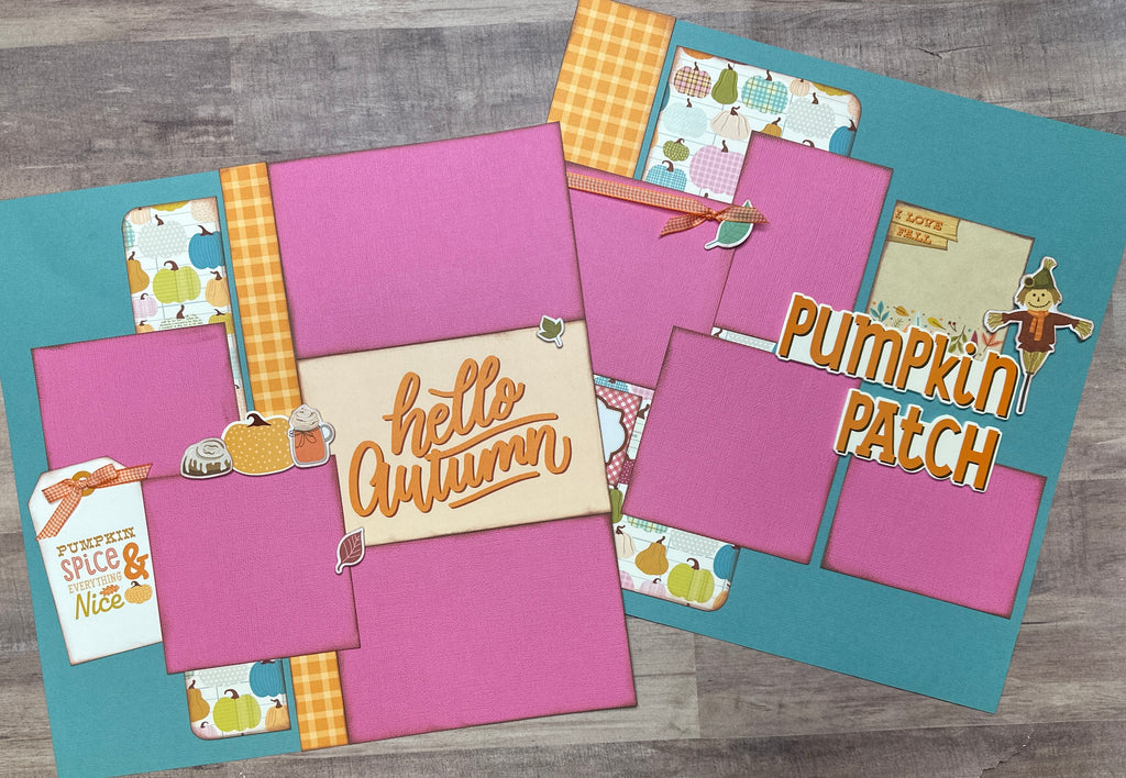 Hello Autumn - Pumpkin Spice and Everything Nice, Fall Themed 2 Page Scrapbooking Layout Kit, fall diy craft kit, Simple Stories Harvest Market