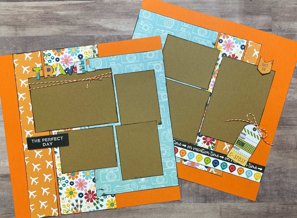 Travel - The Perfect Day, Travel themed 2 page Scrapbooking Layout Kit, diy craft kit Travel craft kit