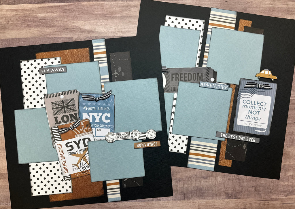 Collect Moments Not Things, Travel themed 2 page Scrapbooking Layout Kit, DIY travel scrapbook kit