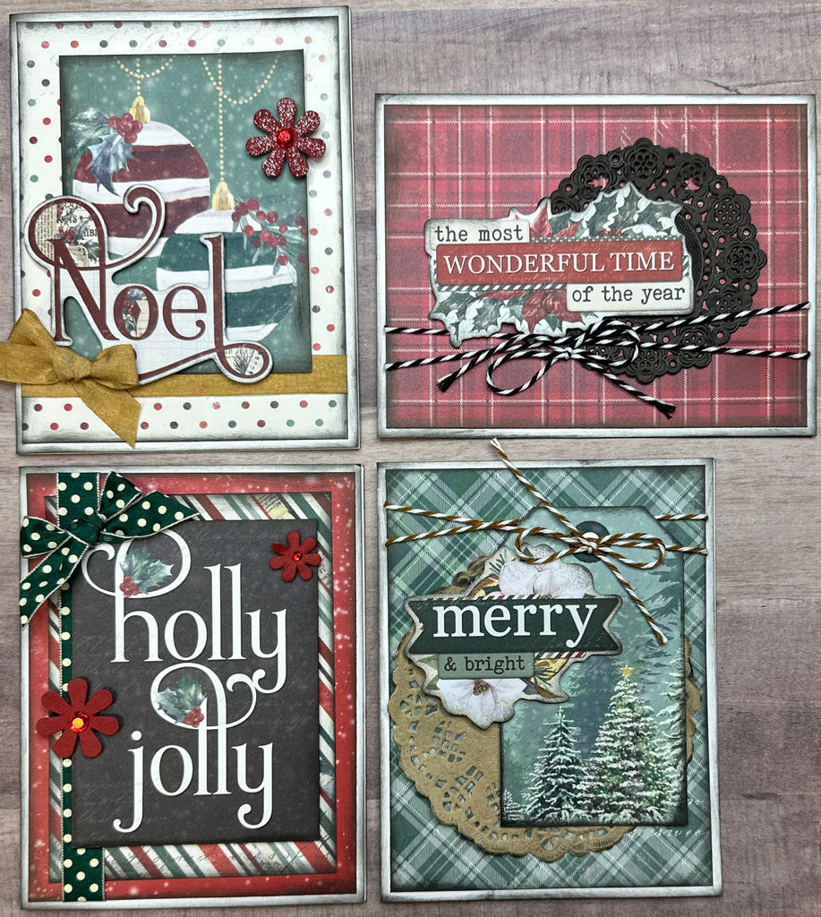 Noel-Simple Vintage , Christmas themed Card Kit- 4 pack DIY Holiday Card Making Kit Diy Christmas craft