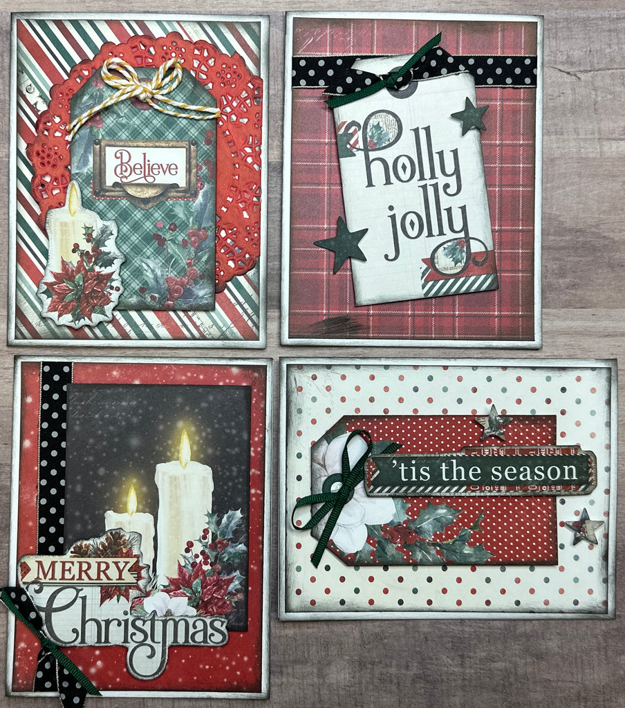 Believe, Simple Vintage Christmas themed Card Kit- 4 pack DIY Holiday Card Making Kit Diy Christmas craft