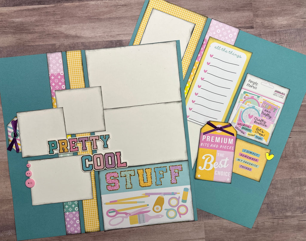 Pretty Cool Stuff - Crafty Things, Crafting/general Themed 2 page DIY Scrapbooking Layout Kit Page Kit, DIY craft night, scrapbook crop, simple stories crafty things