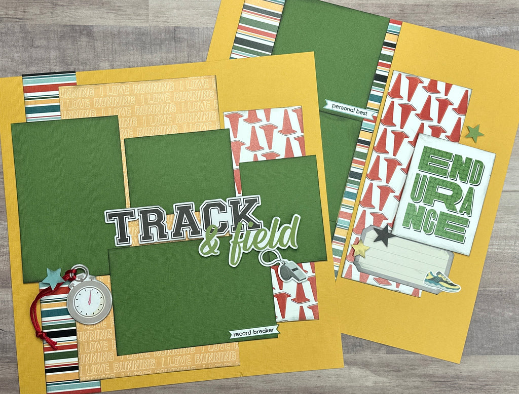 Track And Field, Track Themed DIY 2 Page Scrapbooking Layout Kit, running themed craft