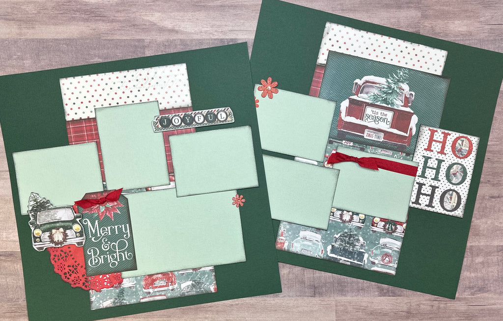 Merry & Bright - Ho Ho Ho,  Christmas Themed  2 Page Scrapbooking Layout Kit, Simple Vintage, Christmas diy craft kit, Simple Stories