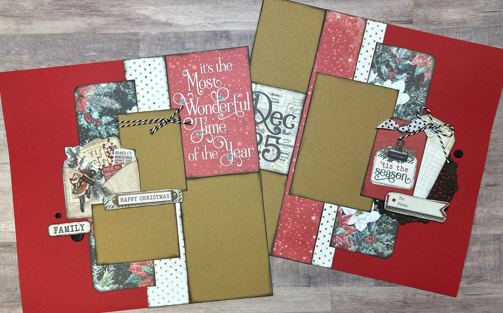 December 25th - Happy Christmas, Christmas Themed  2 Page Scrapbooking Layout Kit,  simple vintage, Christmas diy craft kit, Simple Stories