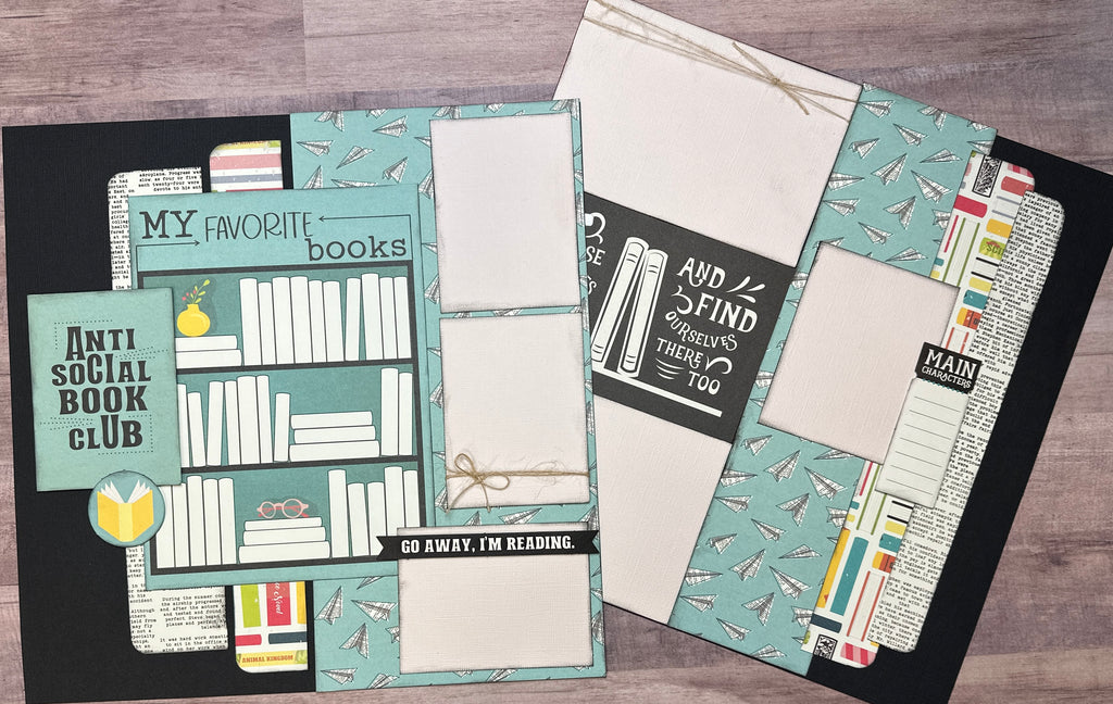 Anti Social Book Club, Book Club/ Book Lover Themed Scrapbooking Kit, 2 page Scrapbooking Layout Kit, Book themed diy craft kit, diy