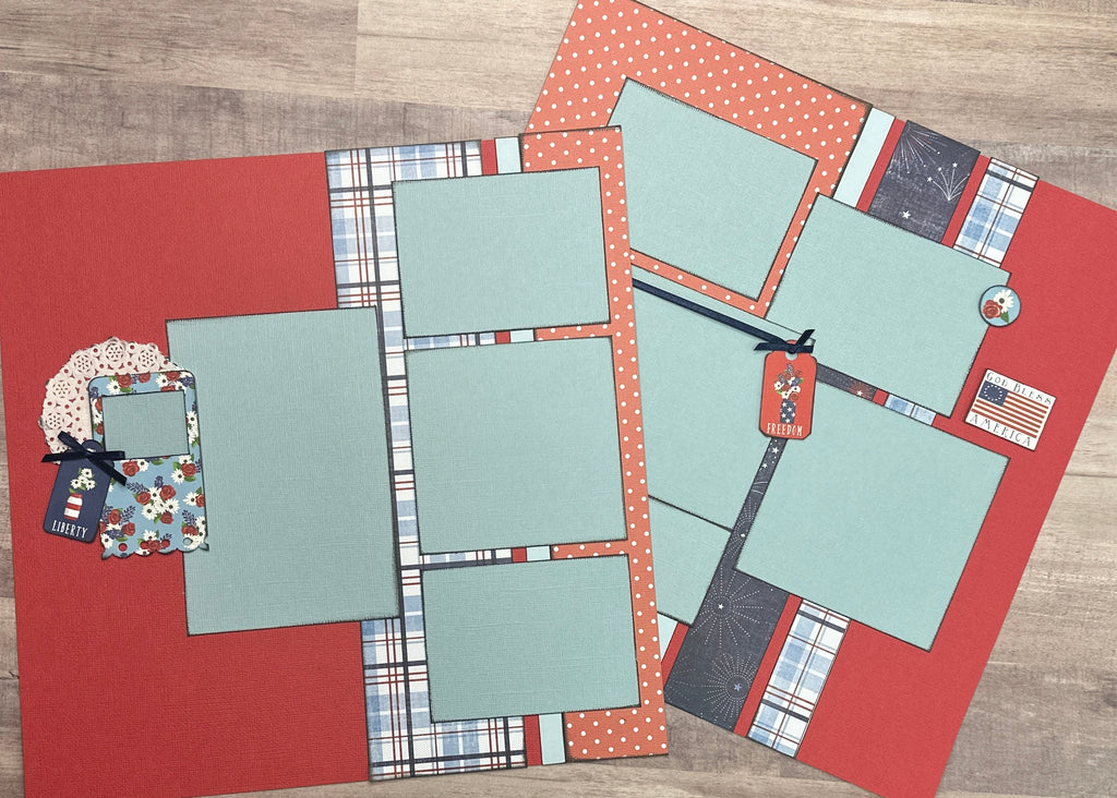 Liberty And Freedom - 4th Of July, Americana themed 2 Page Scrapbooking Layout Kit, Fourth of July diy craft kit, scrapbooking diy kit