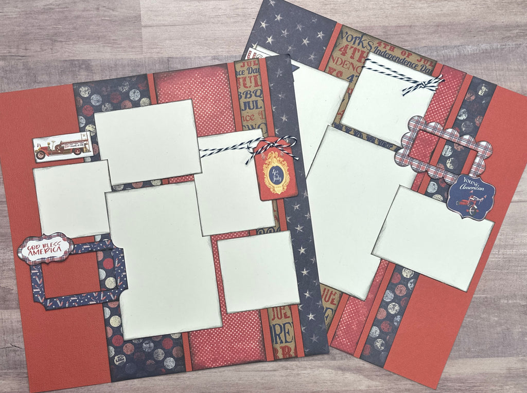God Bless America,  Americana themed 2 Page Scrapbooking Layout Kit, Fourth of July diy craft kit, scrapbooking diy kit