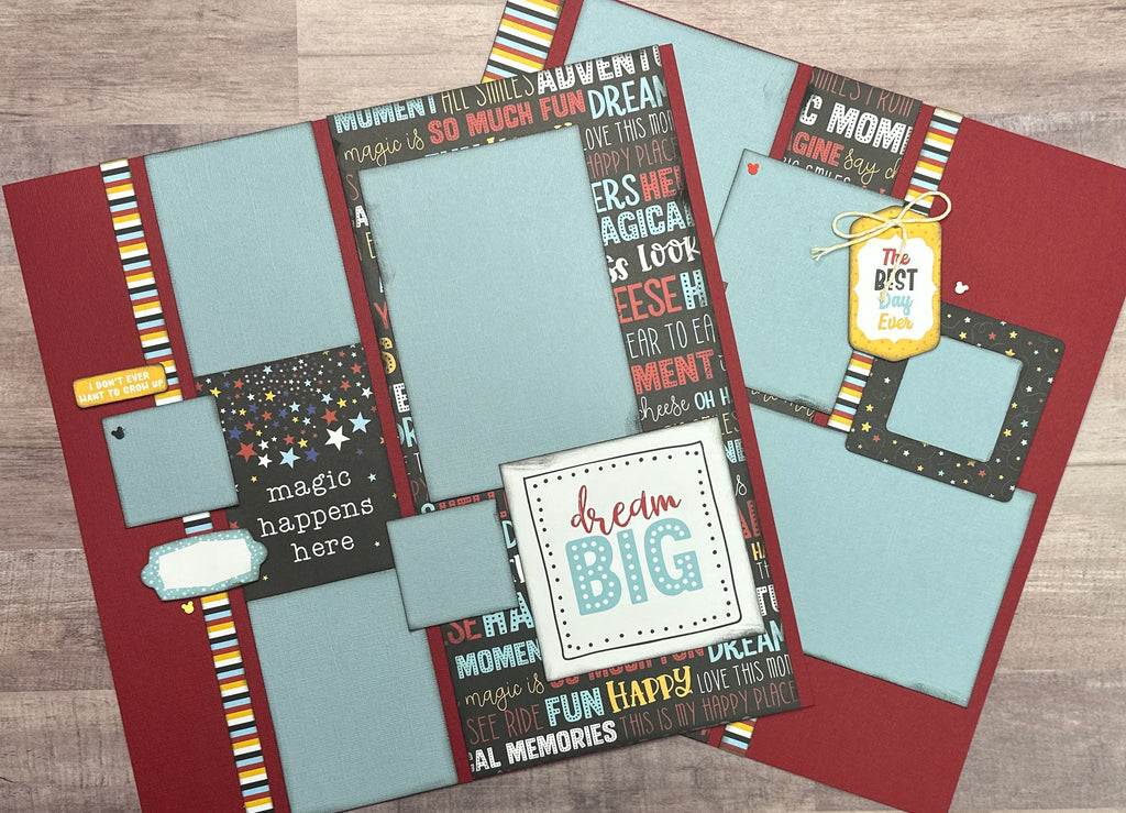 Dream Big - Magic Happens Here, Disney Inspired 2 page Scrapbooking layout Kit, DIY Disney craft