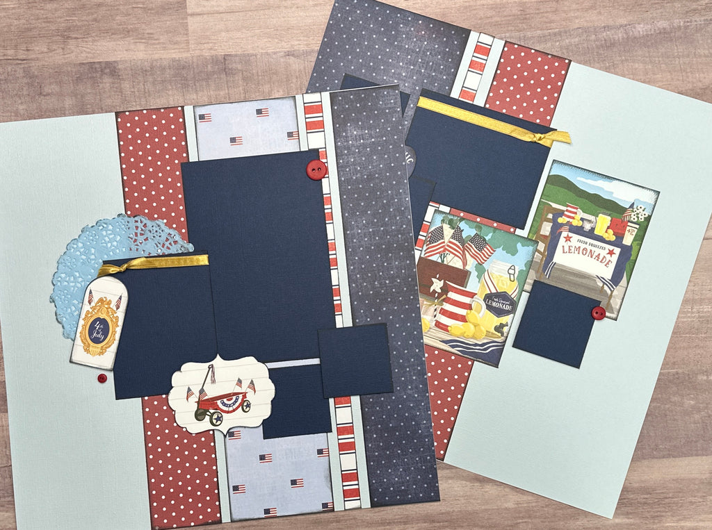 Americana - 4th of July,  Americana themed 2 Page Scrapbooking Layout Kit, Fourth of July diy craft kit, scrapbooking diy kit