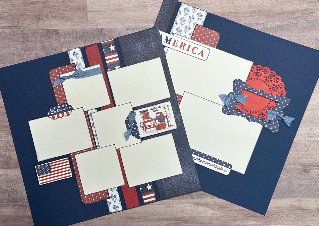 American Made, Americana themed 2 Page Scrapbooking Layout Kit, Fourth of July diy craft kit, scrapbooking diy kit