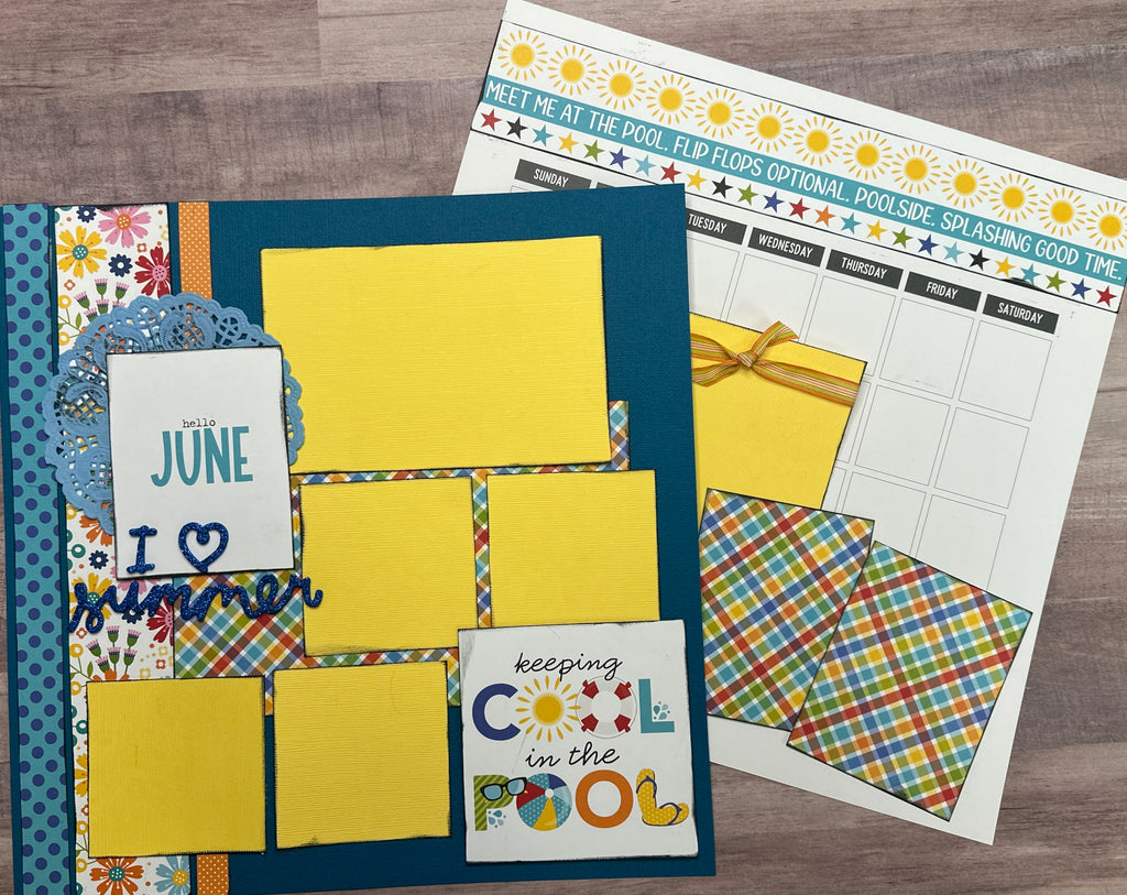 Hello June,  Calendar  themed 2 Page Scrapbooking Layout Kit, Scrapbooking Pages calendar diy craft kit
