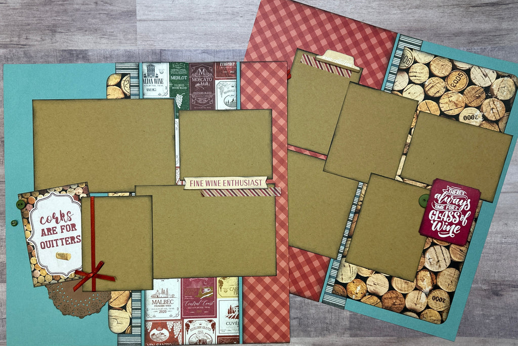 Corks Are For Quitters, Wine Themed 2 page DIY scrapbooking Kit, Wine craft, wine tasting layout kit