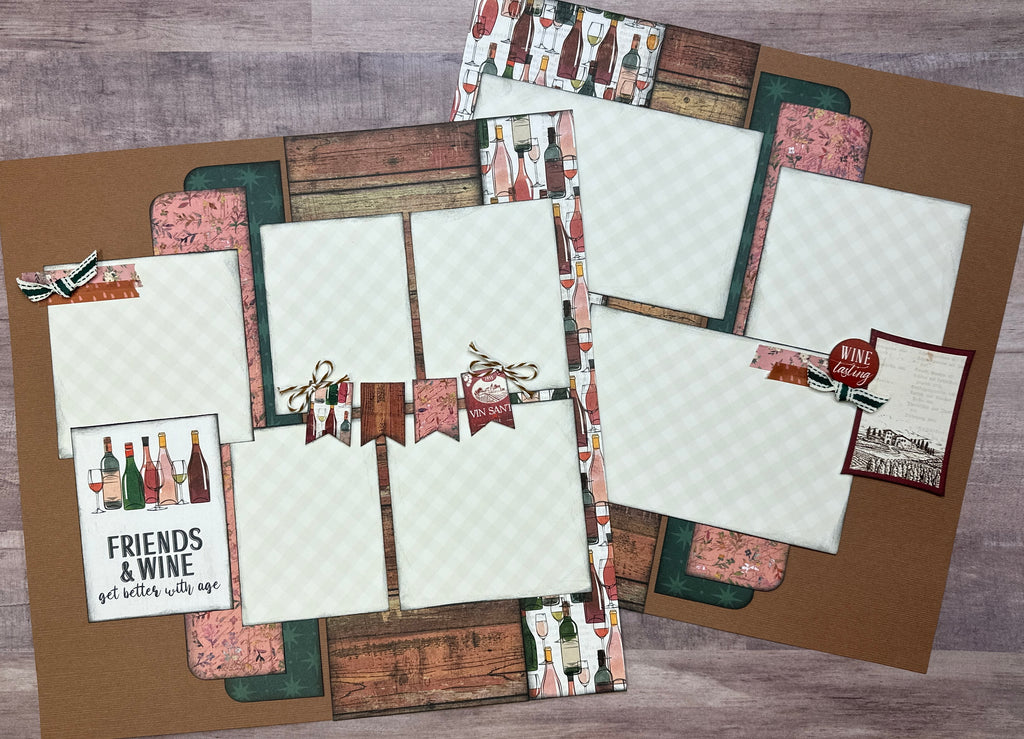 Friends and Wine,  Wine Themed 2 page DIY scrapbooking Kit, Wine craft, wine tasting layout kit