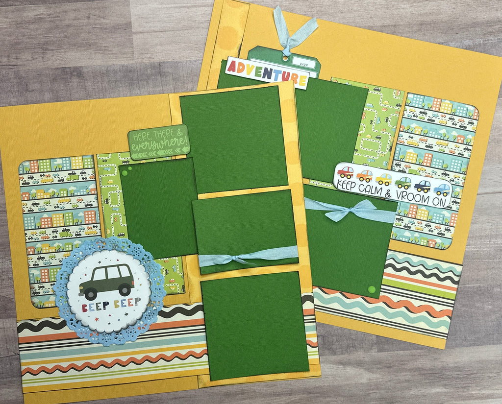 Beep Beep Adventure,  Little Boy/Little Girl Themed 2 Page Scrapbooking layout Kit,DIY Craft Kit (Copy)