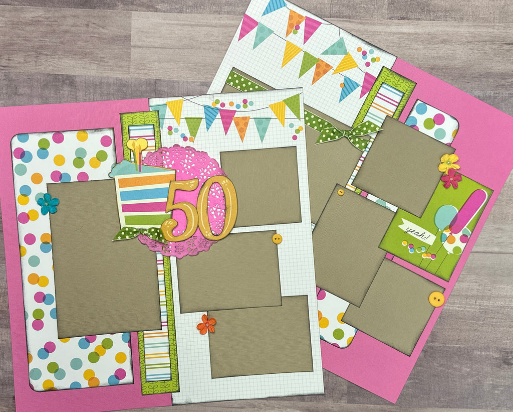 Yeah 50!, Birthday Themed 2 Page Scrapbooking layout Kit, diy birthday kit, milestone birthday