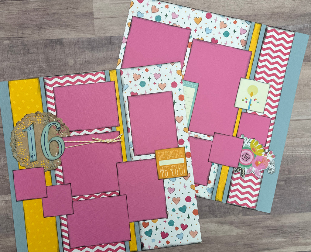 Sweet 16 - Adorbs,  Birthday Themed 2 Page Scrapbooking layout Kit, diy birthday kit, milestone birthday