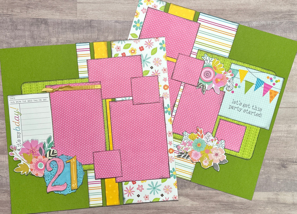 Let's Get This Party Started - Happy 21!, Birthday Themed 2 Page Scrapbooking layout Kit, diy birthday kit, milestone birthday