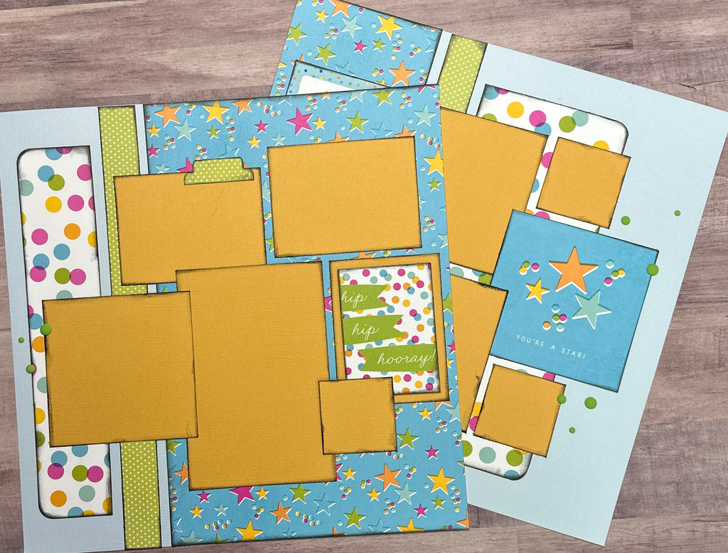 Hip Hip Hooray - Let's Party!, Birthday Themed 2 Page Scrapbooking layout Kit, diy birthday kit