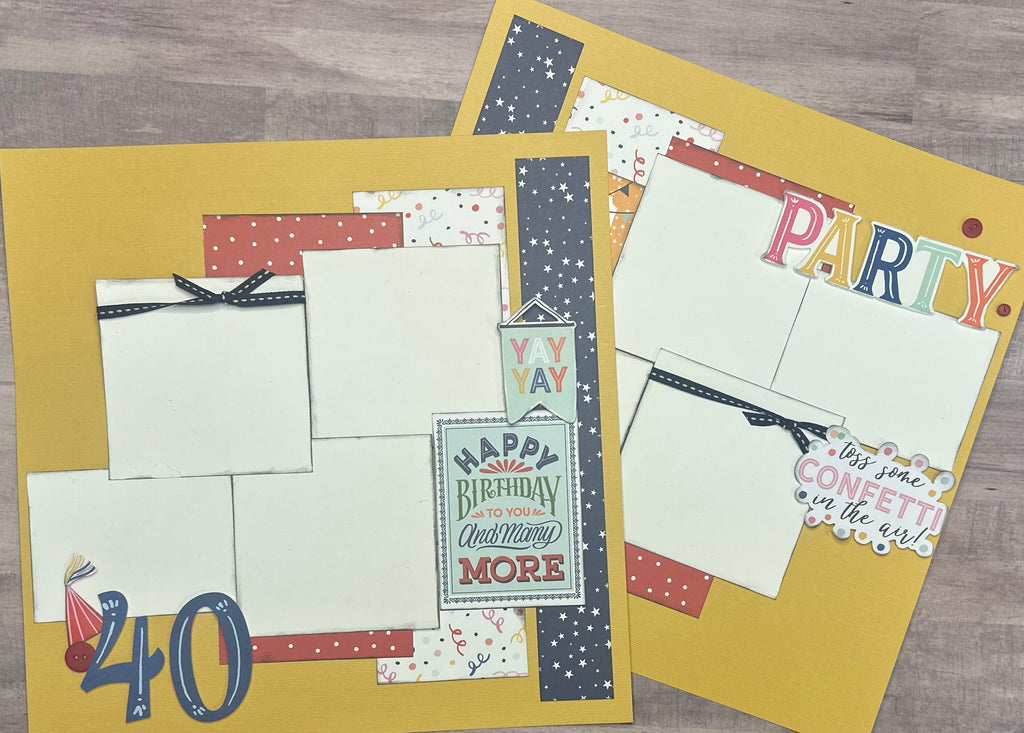 Hip Hip Hooray, Let's Party - 40, Birthday Themed 2 Page Scrapbooking layout Kit, diy birthday kit, milestone birthday