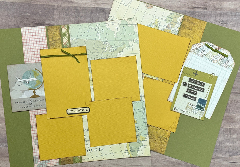 Get Out And Explore Your World, Travel themed 2 page DIY scrapbooking layout Kit, travel themed craft kit