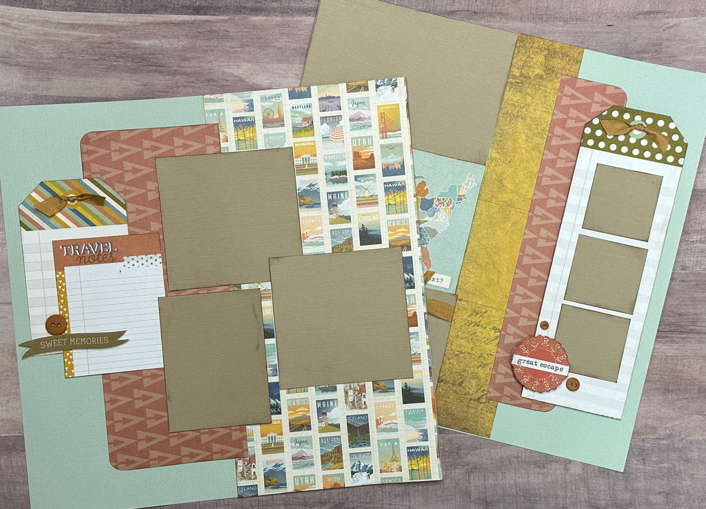 Where To Next?  Sweet Memories - Travel themed 2 page DIY scrapbooking layout Kit, travel themed craft kit