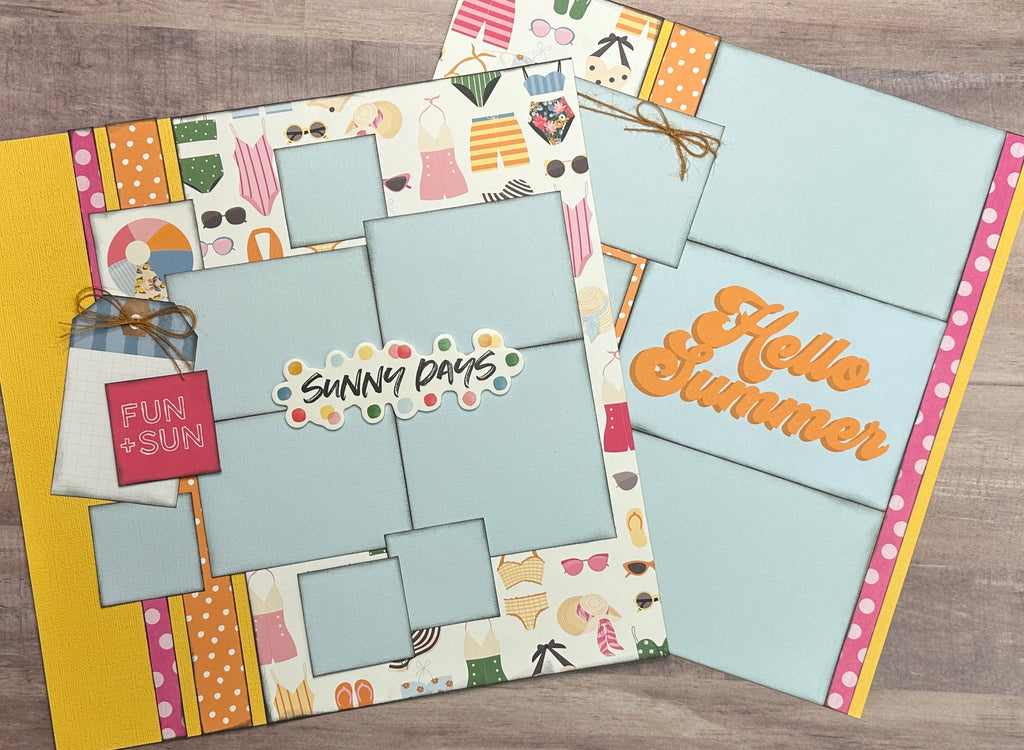 Sunny Days - Hello Summer, Summer themed 2 Page Scrapbooking Layout Kit DIY,  DIY Summer scrapbook, Simple Stories Sunny Days